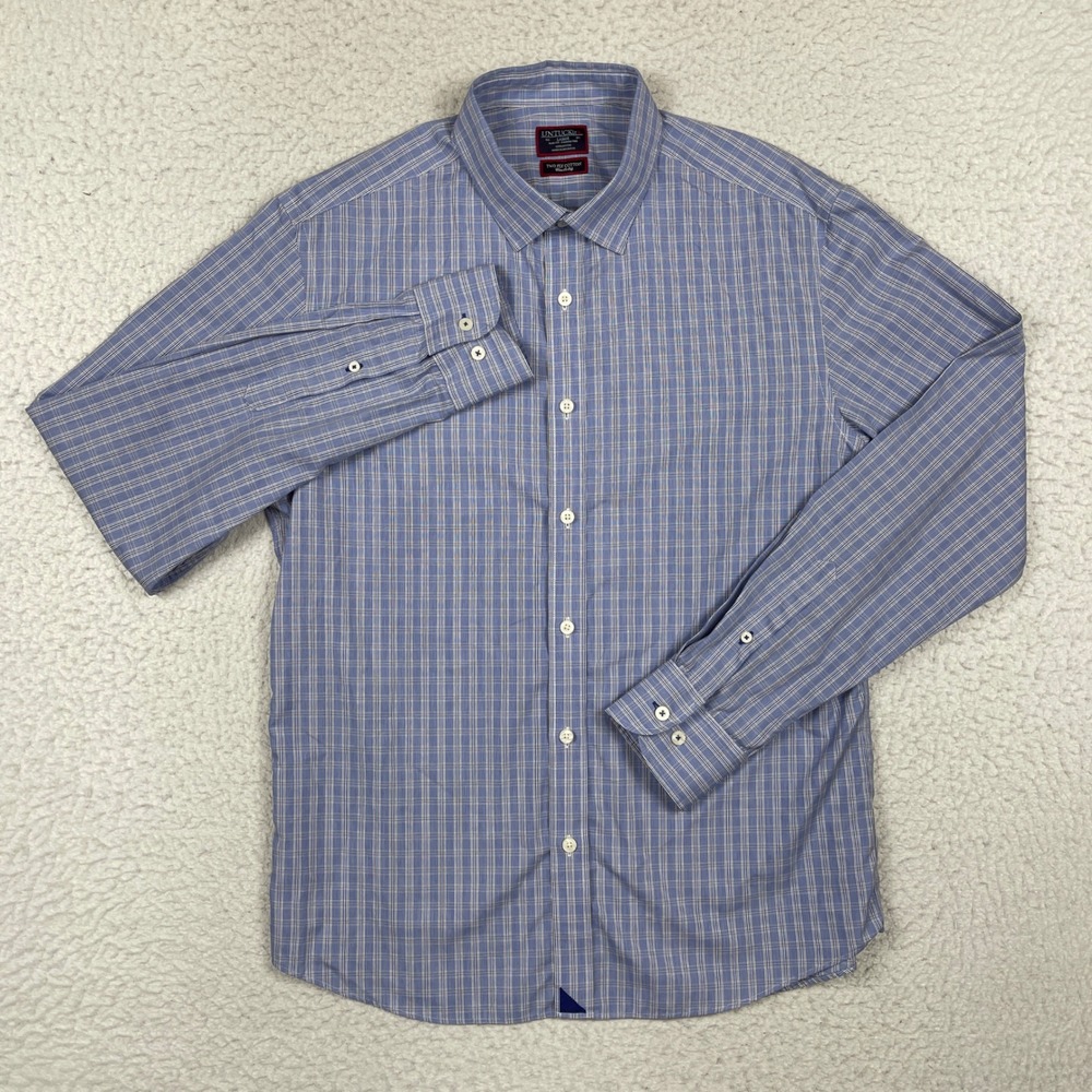 UNTUCKit Button Down Shirt Mens Large Blue Redstone Plaid Slim Business Casual